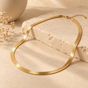 Herringbone Snake Chain Necklace — Her Jewels anti-tarnish everyday jewellery